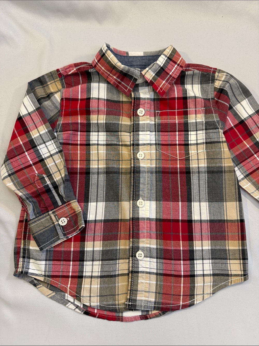 Gymboree Red, Gray & Tan Plaid Button-Down Shirt